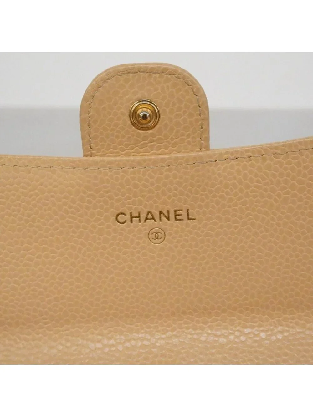 Chanel Wallet Quilted Caviar Leather Beige Gold